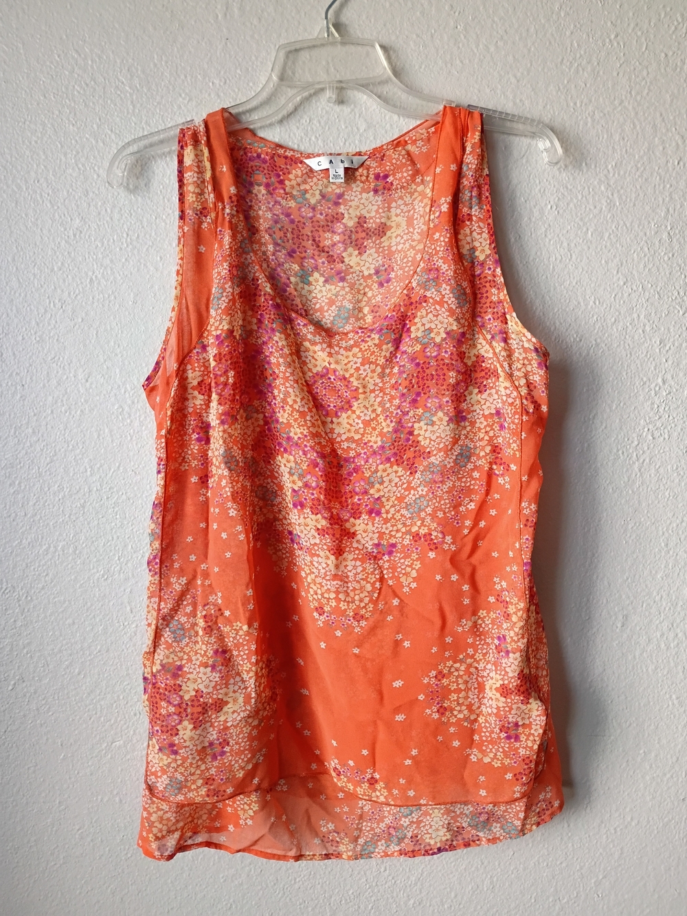 CAbi Orange Sheer Floral Lightweight Scoop Neck Tank Size Large